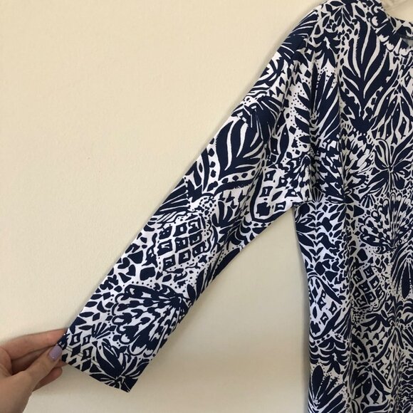 Lilly Pulitzer Blue White Cotton Shell Pattern Dress Sundress XS - Picture 8 of 13